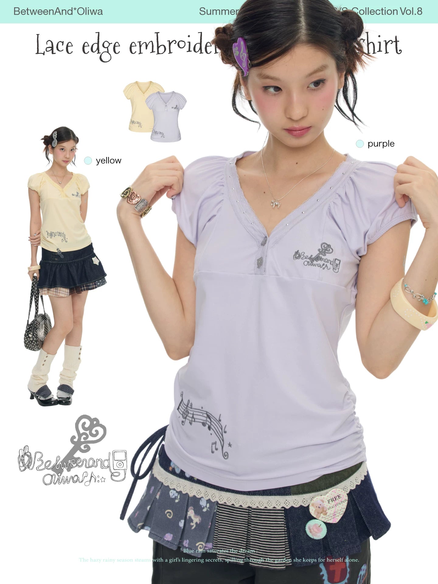 Lace edge ebroidered flower bud shirts
