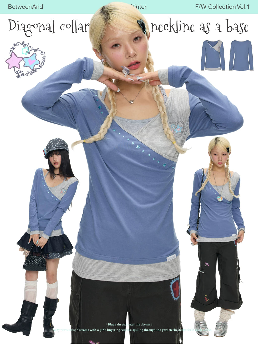 Diagonal collar and large neckline as a base