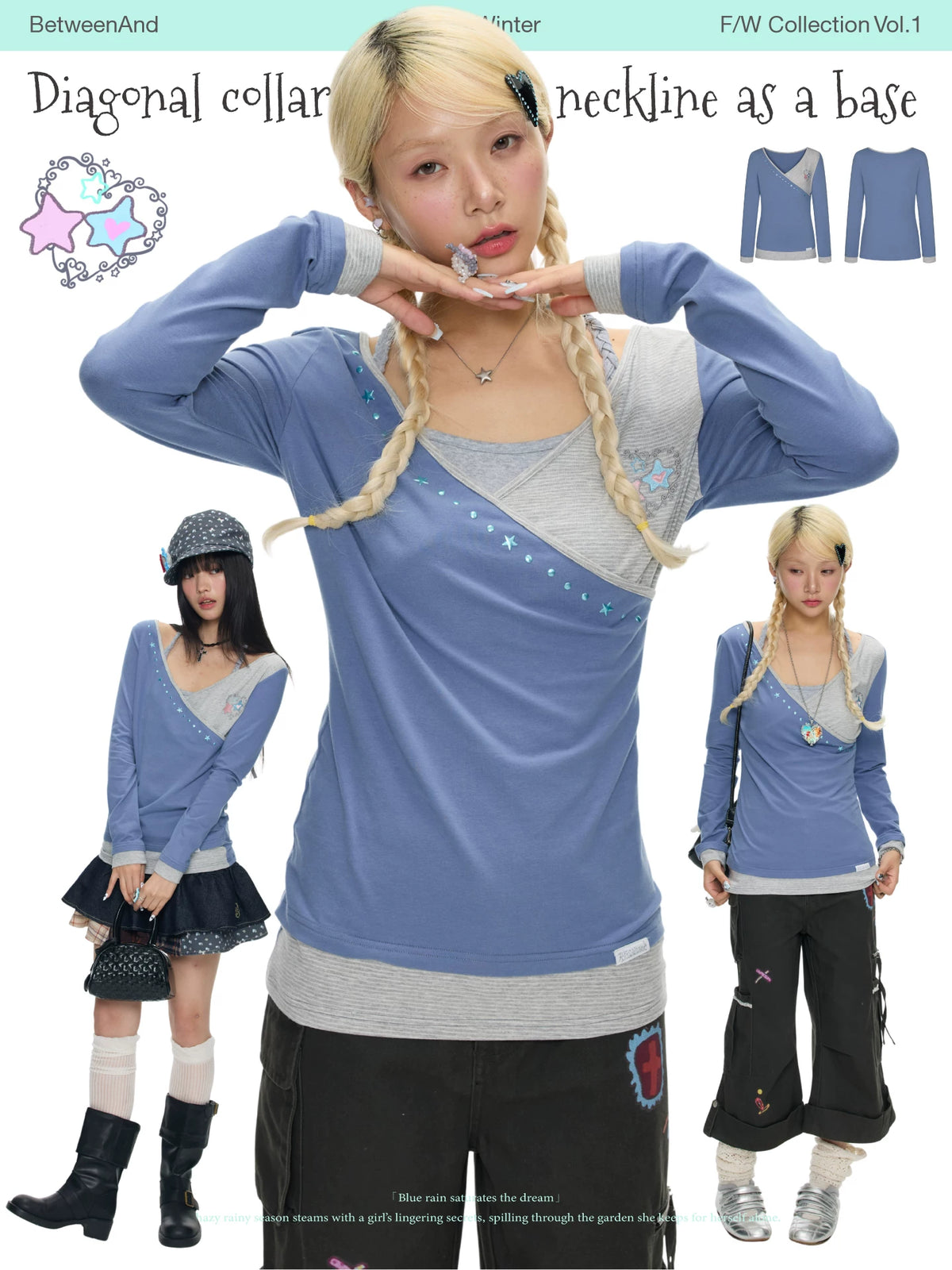 Diagonal collar and large neckline as a base