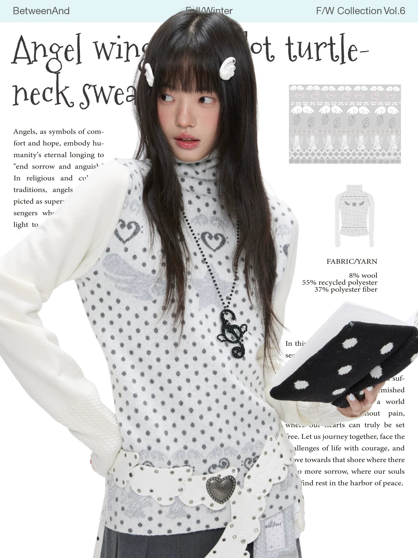 Angel wing polka dot turtle neck sweater