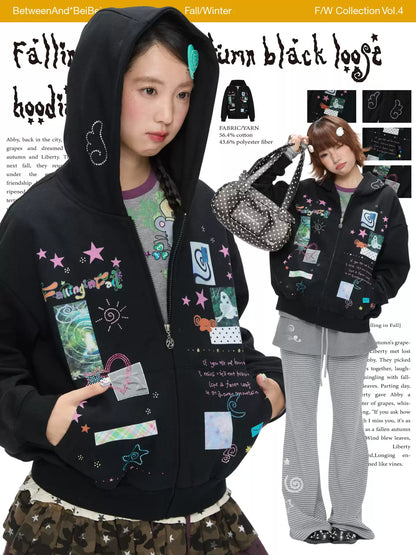 Black scrapbook loose hoodie