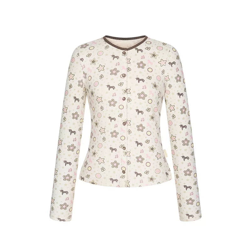 Four-leaf clover rhinestone striped camisole top and cardigan set