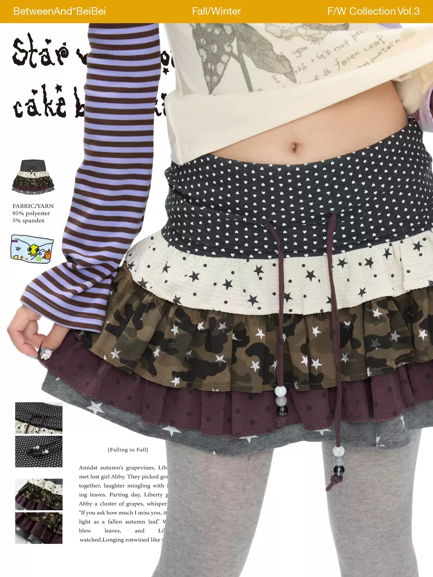 Star polka-dot patchwork ruffle skirt