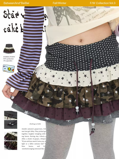 Star polka-dot patchwork ruffle skirt