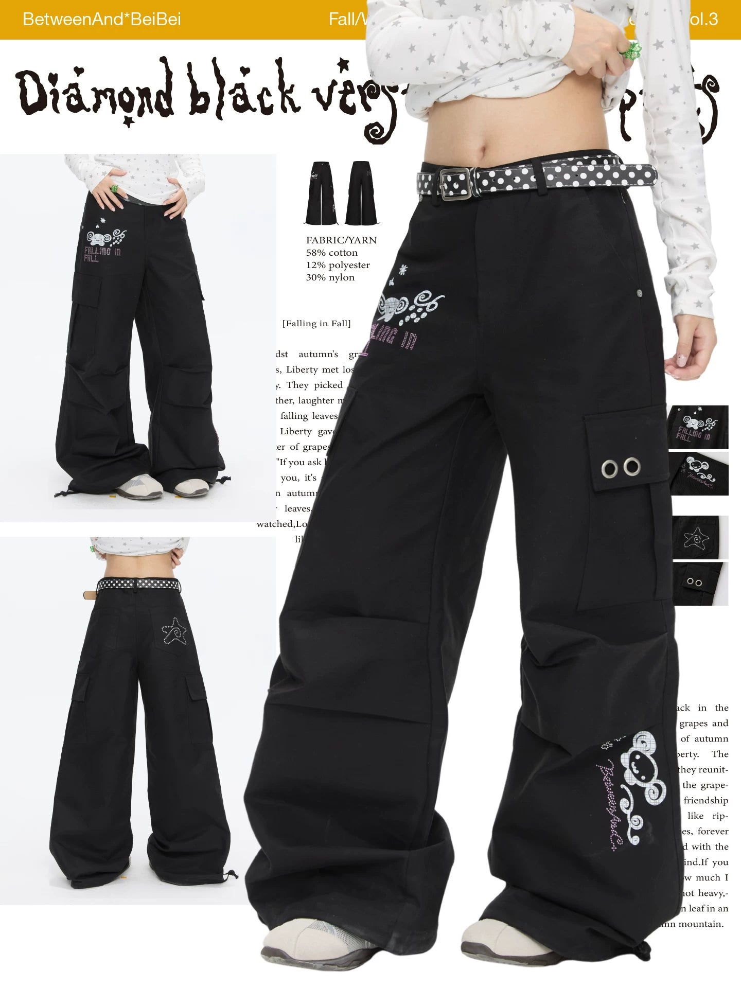 Diamond black versatile cargo pants