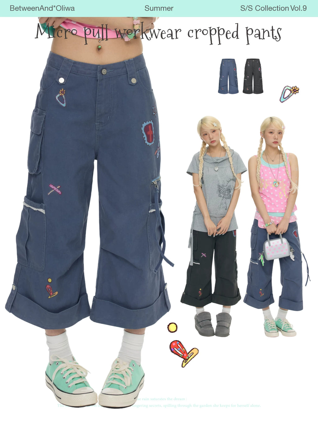 *Oliwa Micro pull workwear cropped cargo pants