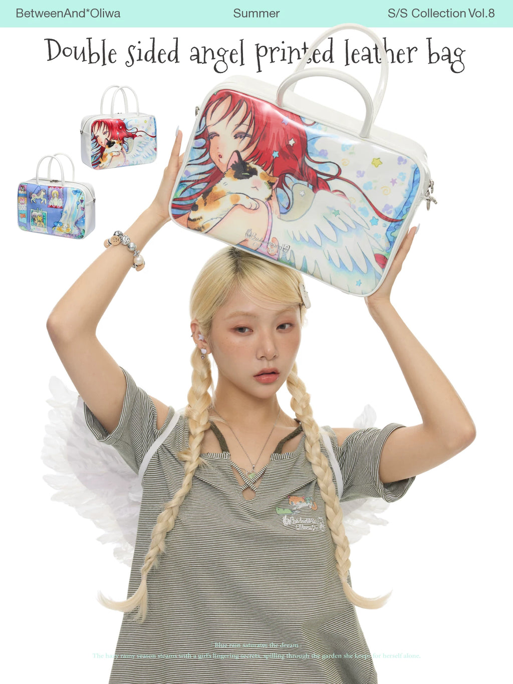 Double side angel printed leather bag