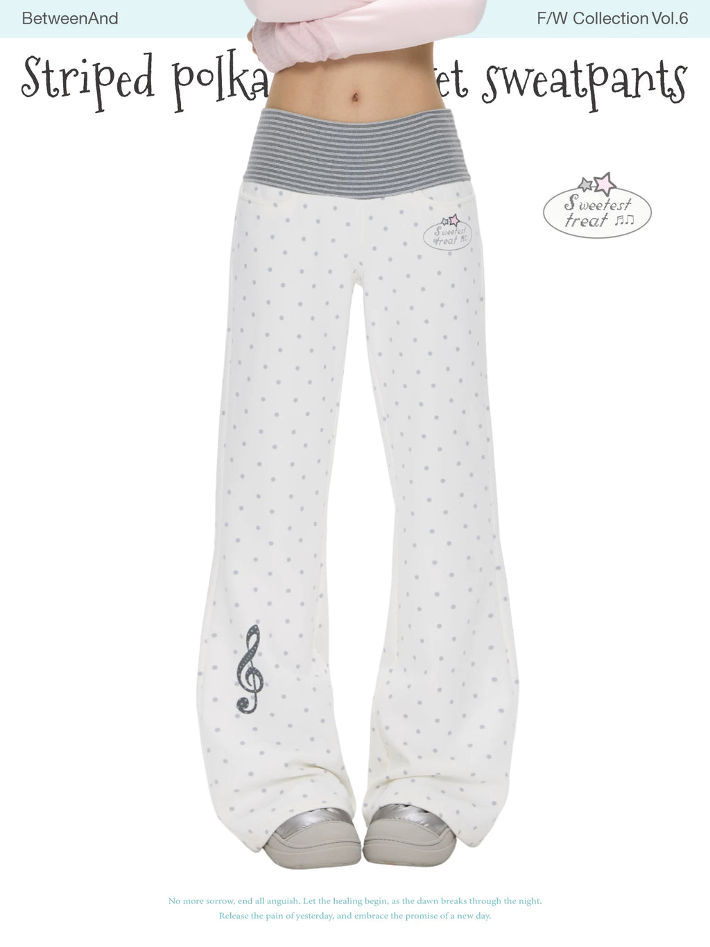 Striped polka dot fleece-lined white polka-dot sweatpants