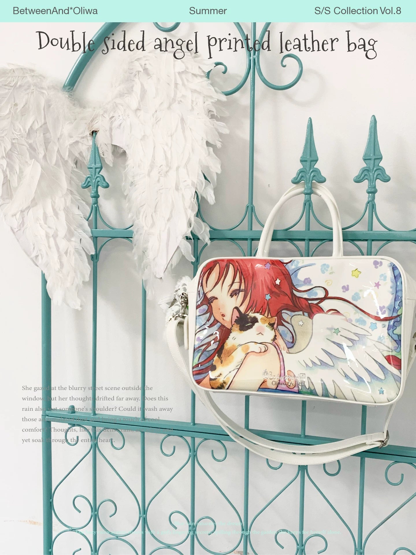 Double side angel printed leather bag