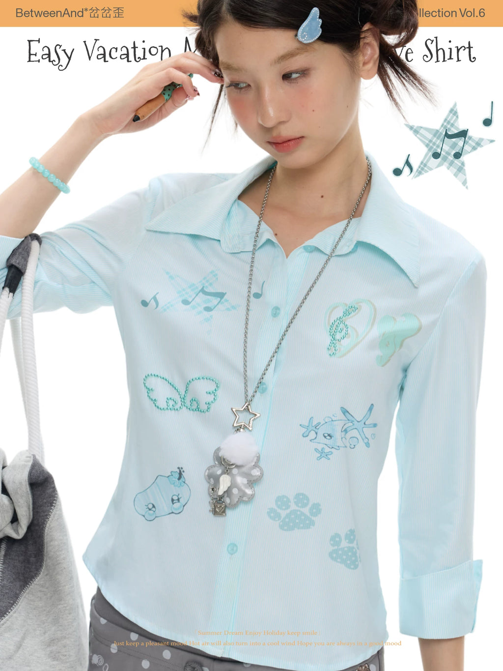 Easy vacation mint blue mid sleeve shirt