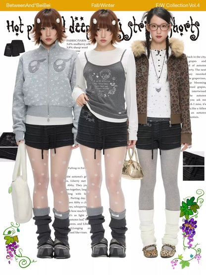 Vintage dark-grey striped rhinestone stretch shorts