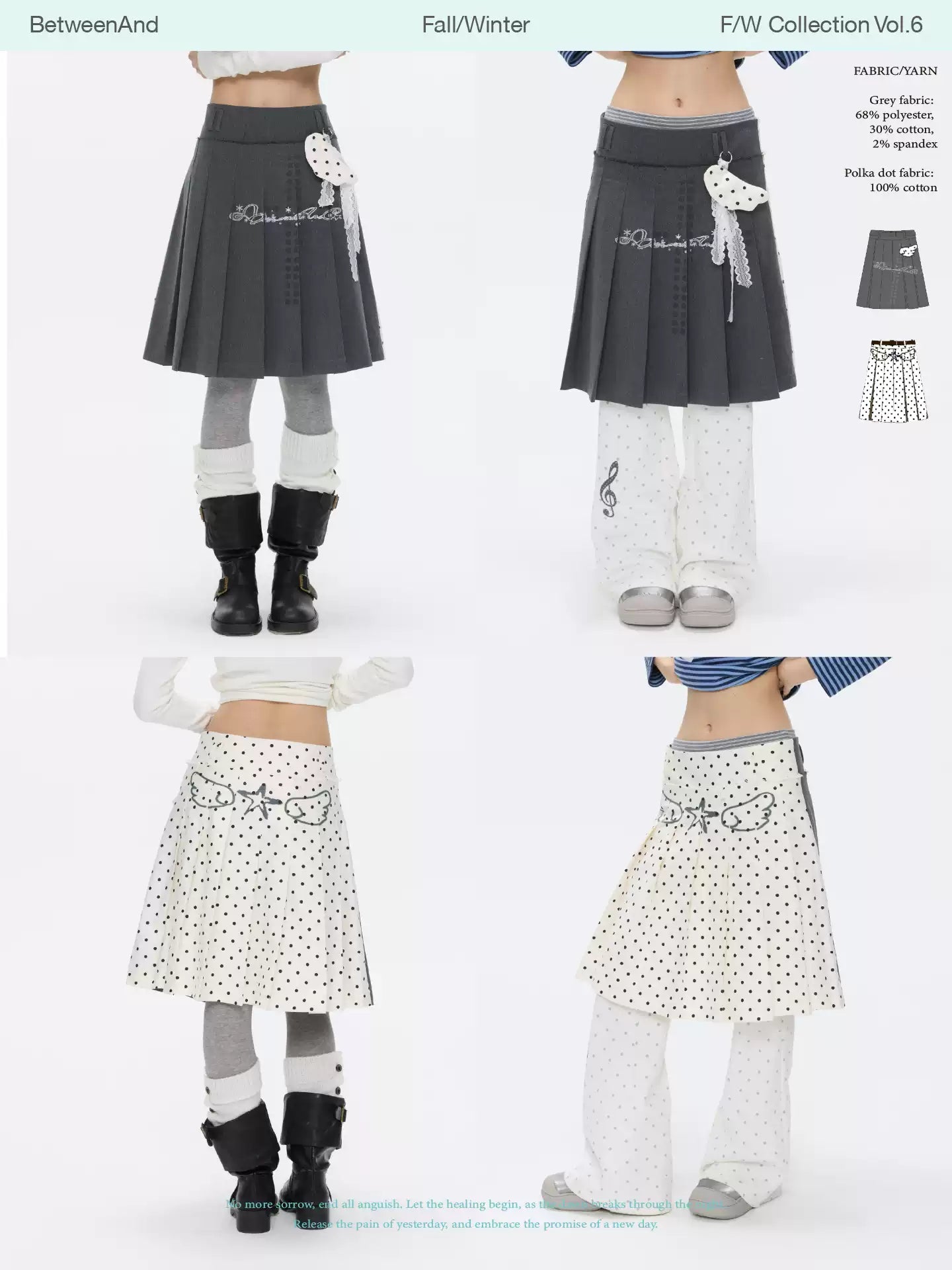 Grey and white reversible pleated skirt with polka-dot panels