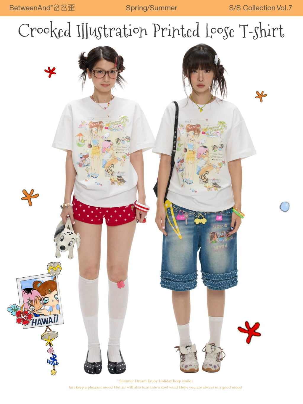 *chachawai crooked illustration printed loose t-shirt