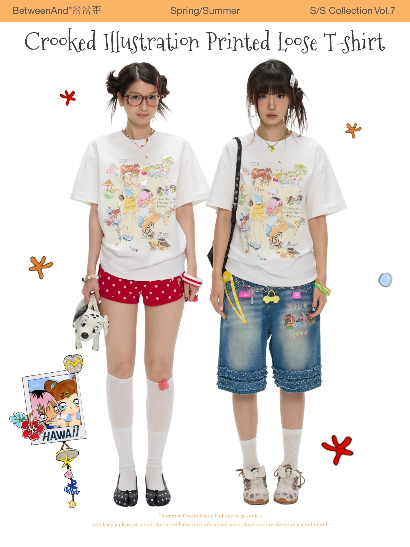 *chachawai crooked illustration printed loose t-shirt
