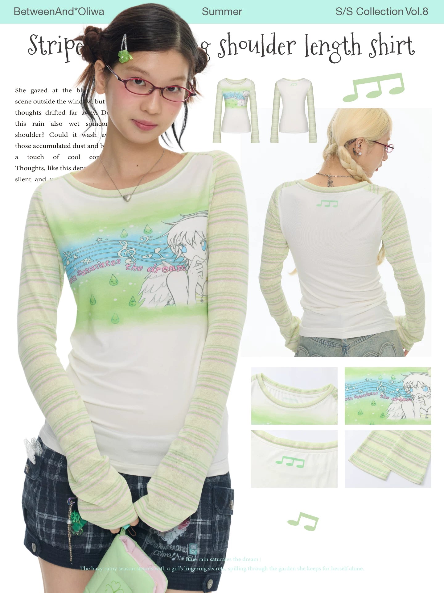 Striped contrasting shoulder length long sleeve top