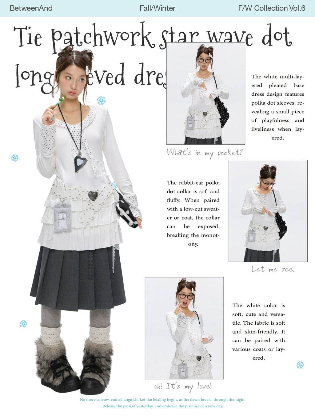 Rabbit ear tie layered white dress with star and polka dot print
