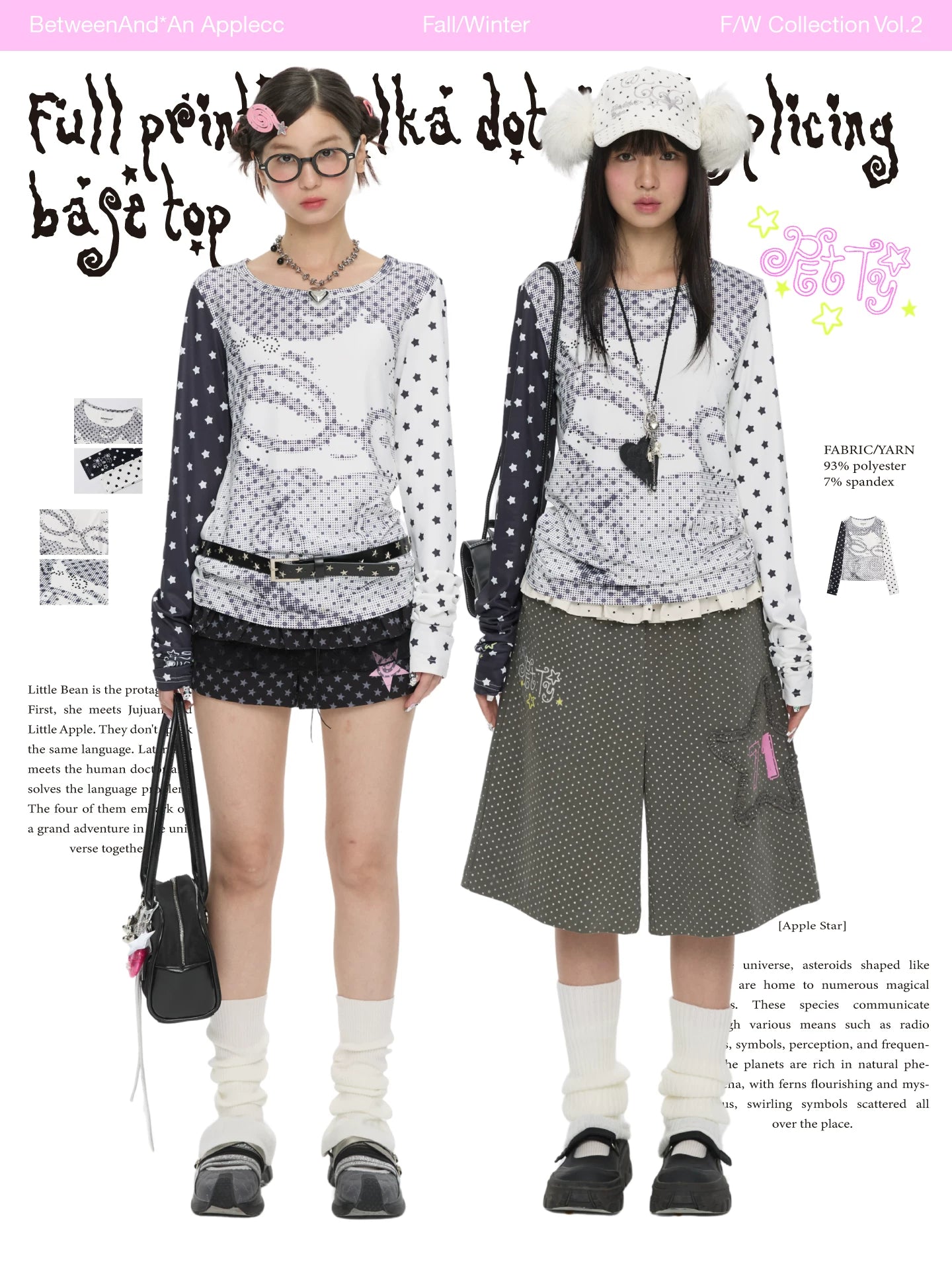Full printed polka dot anime splicing base top