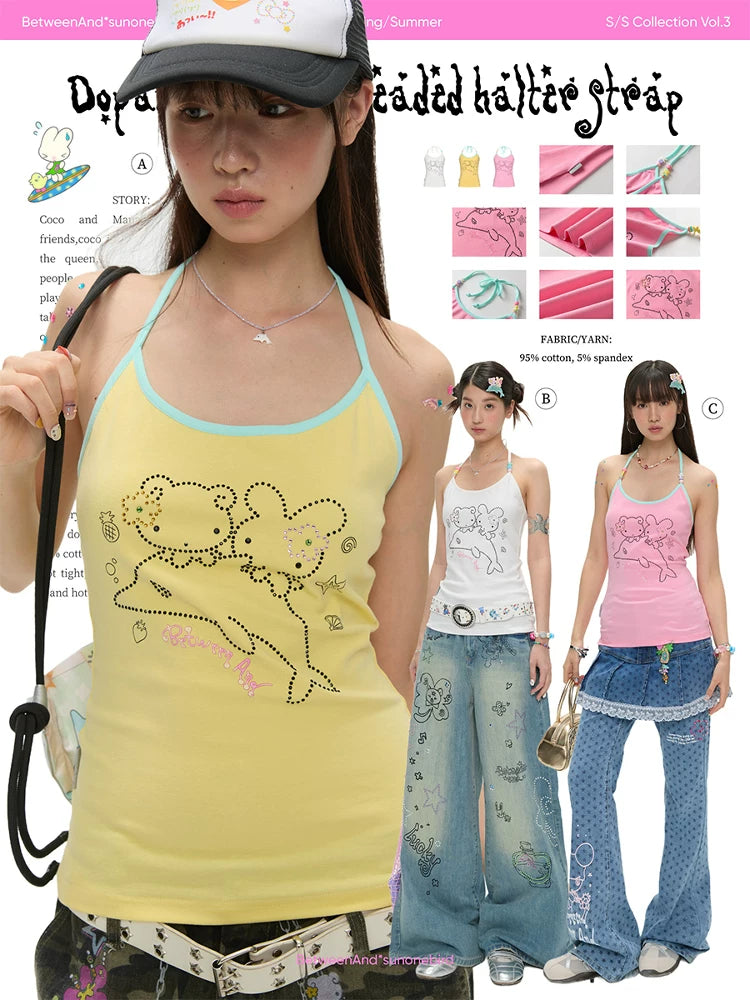 Dopamine dolphin beaded halter top