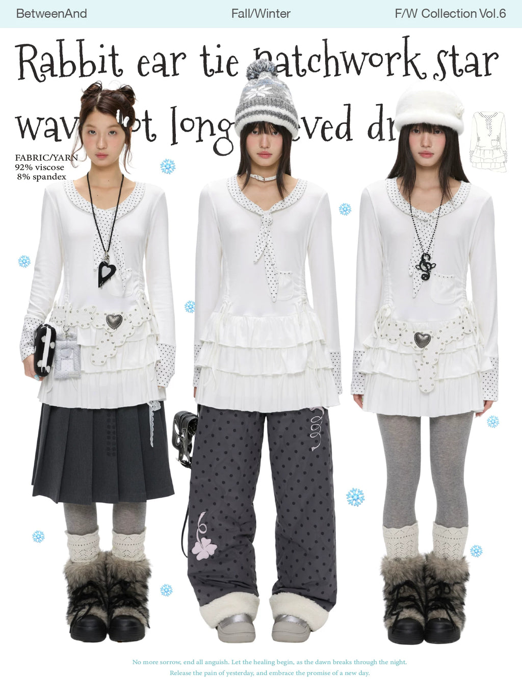 Rabbit ear tie layered white dress with star and polka dot print