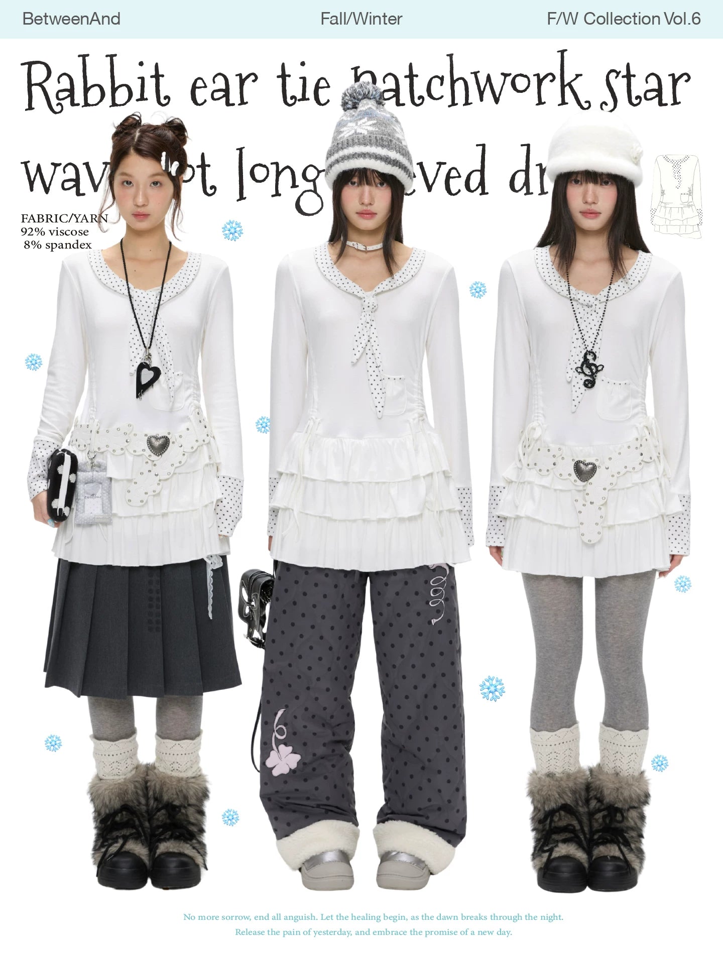 Rabbit ear tie layered white dress with star and polka dot print