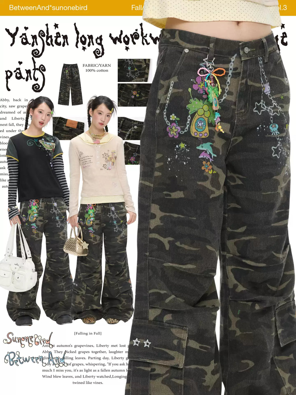 Vintage camouflage cargo pants with straight leg design