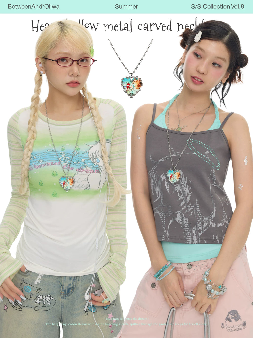 Heart hollow metal carved necklace