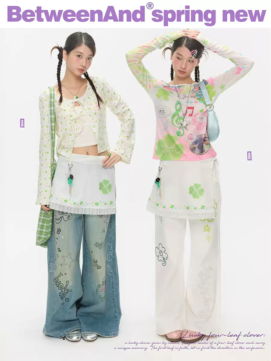 Four-leaf clover print curtain skirt