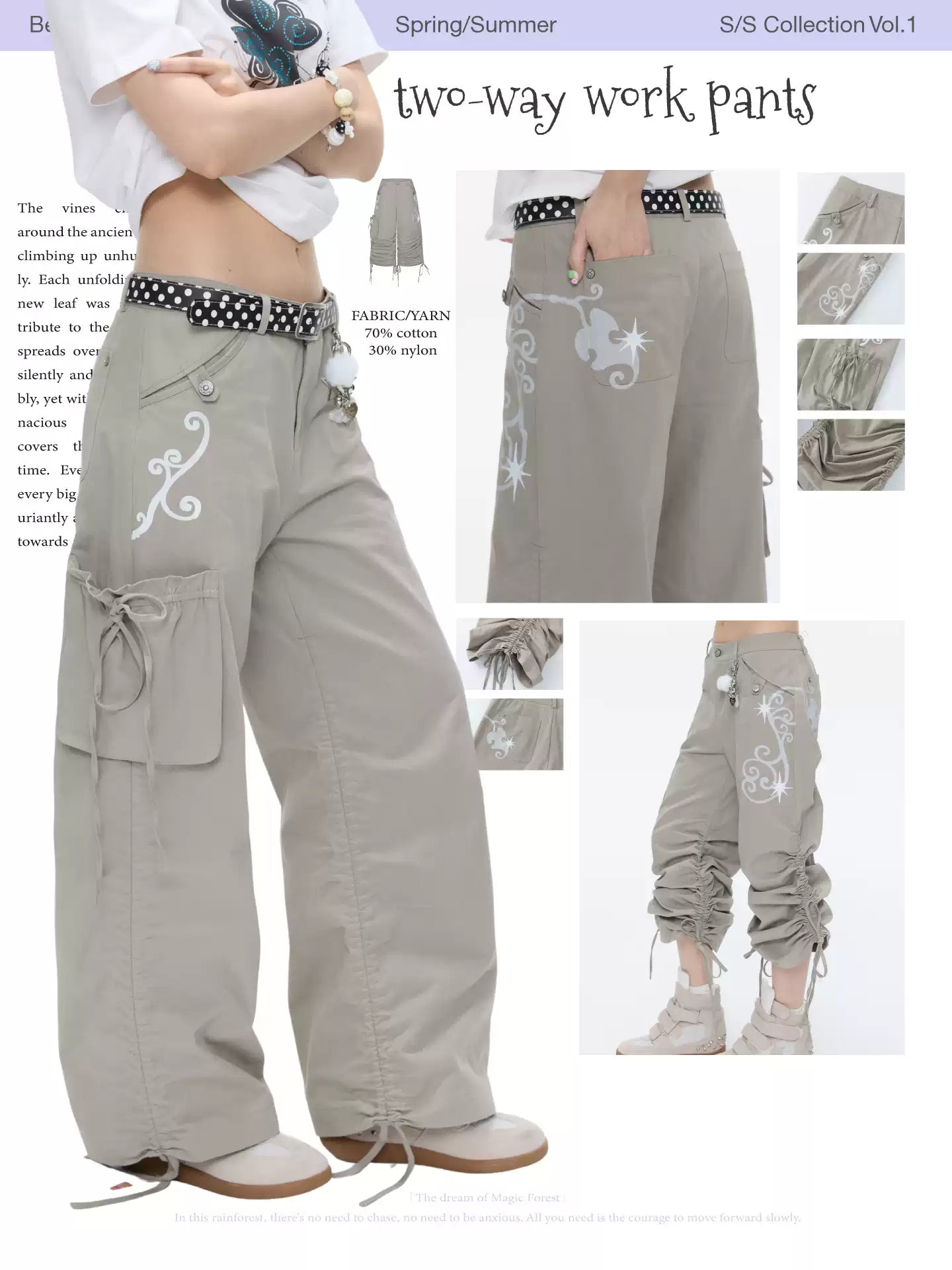 Ruffle-front two-way work pants
