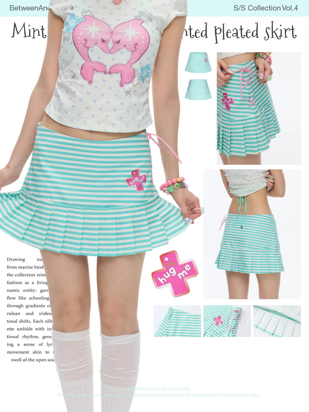 Mint green striped pleated skirt
