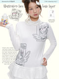 Illustration lace high necklace base layer top