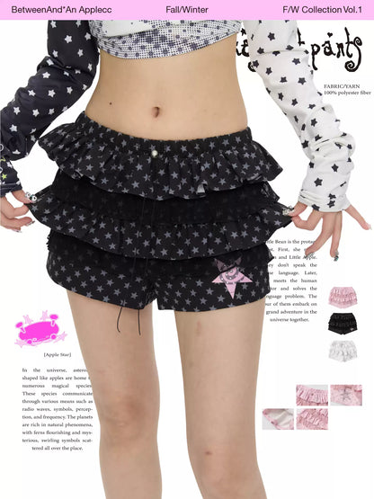 Multicolor star dot layered skirt short skort with ruffle design