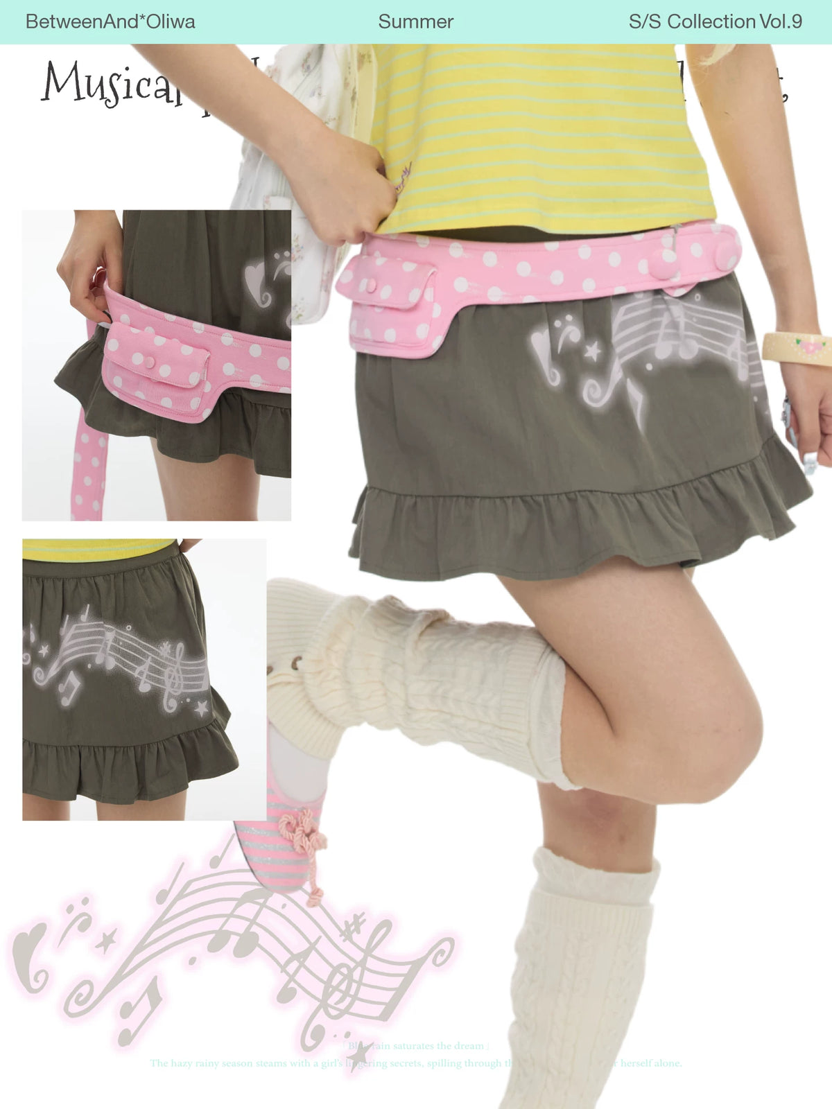 *Oliwa Musical polka dot waist bag pleated skirt