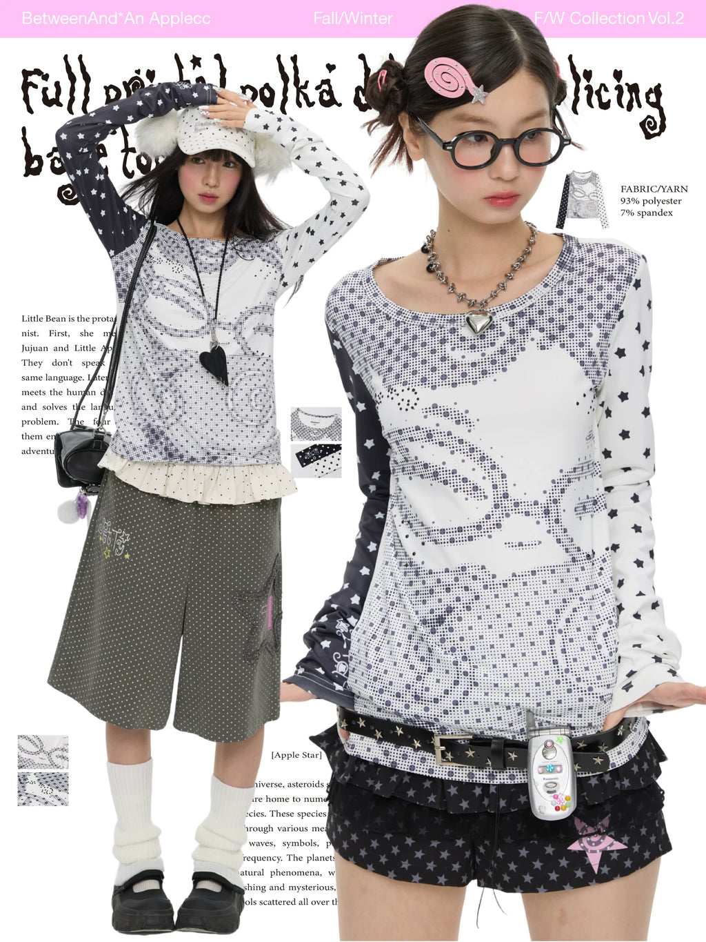 Full printed polka dot anime splicing base top