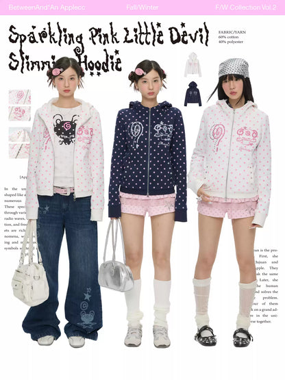 Black glitter devil hoodie with double zipper and fleece lining