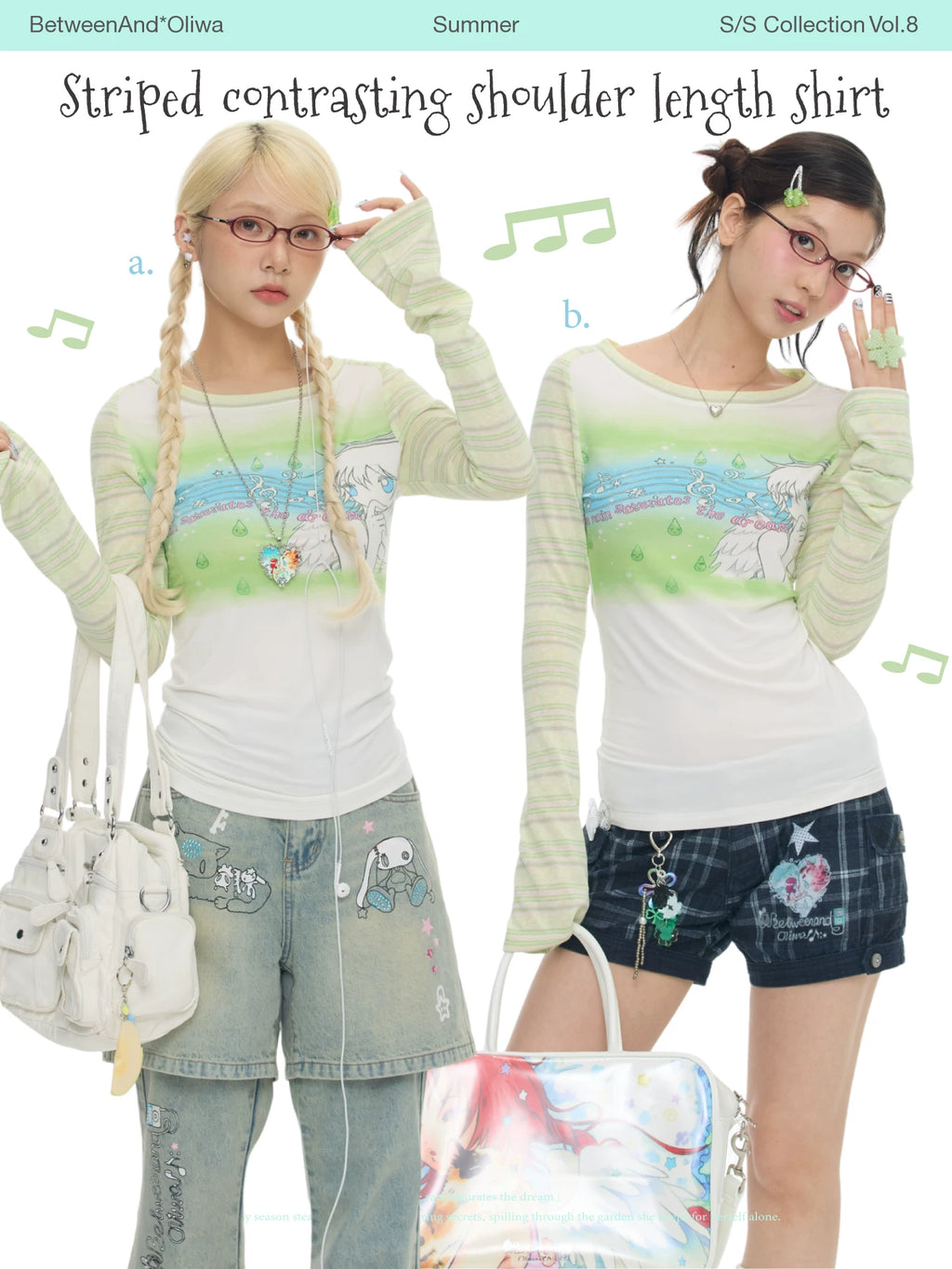 Striped contrasting shoulder length long sleeve top