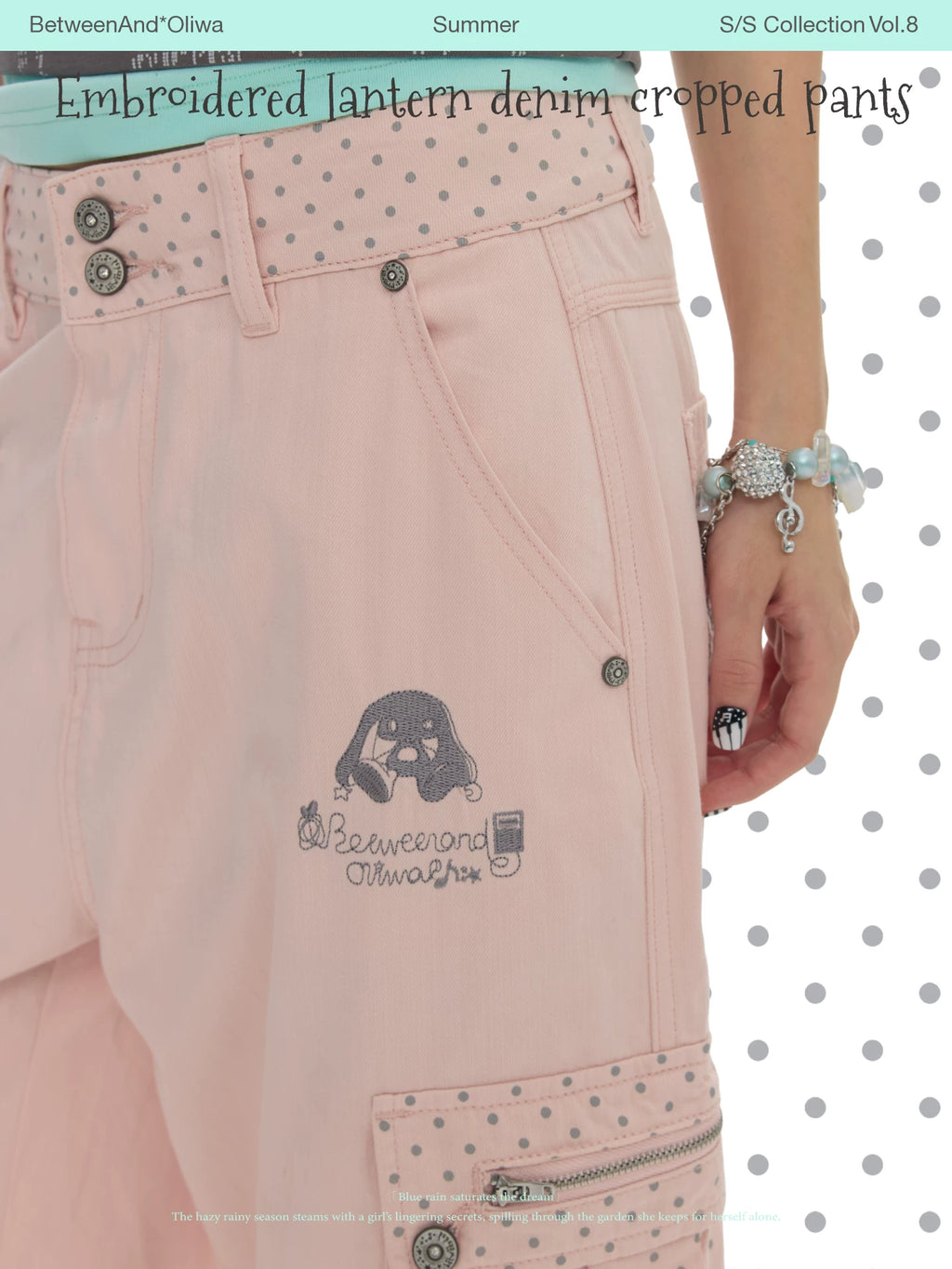 Embroidered lantern denim cropped pants