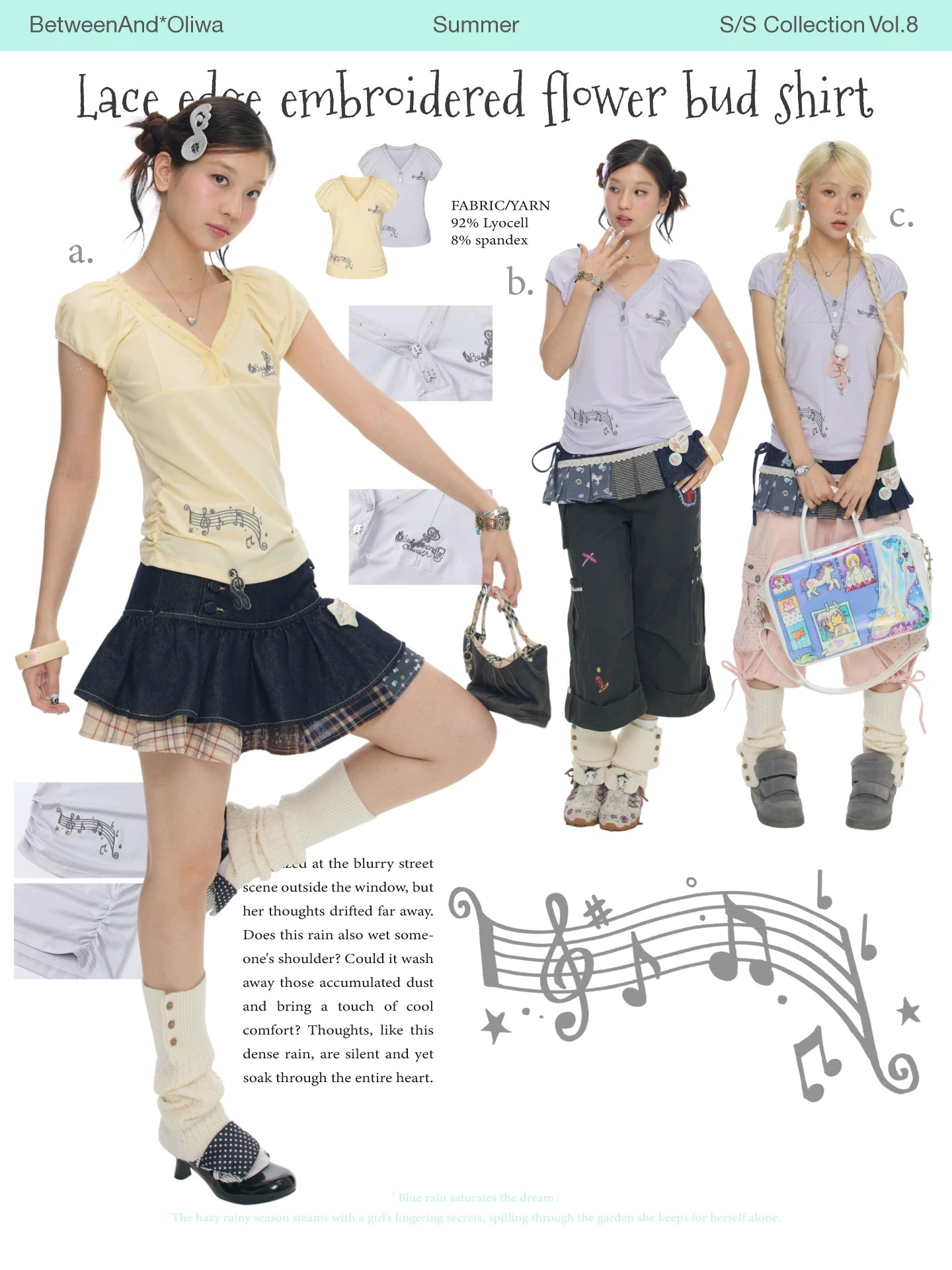 Lace edge ebroidered flower bud shirts