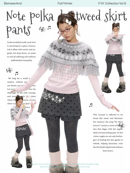 Grey wool skort with music-note polka-dot design