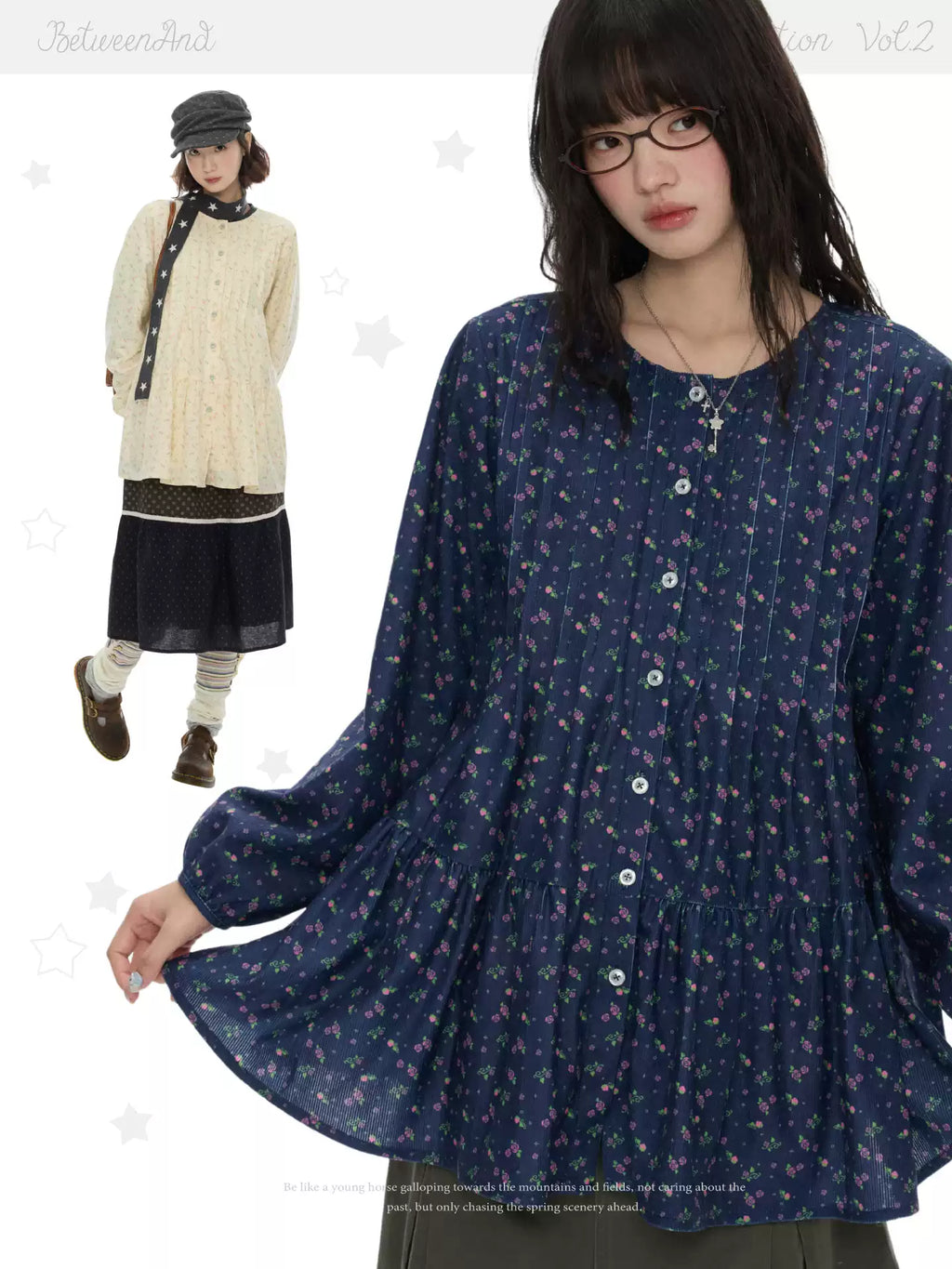 Floral long sleeve shirt dress with lantern sleeves