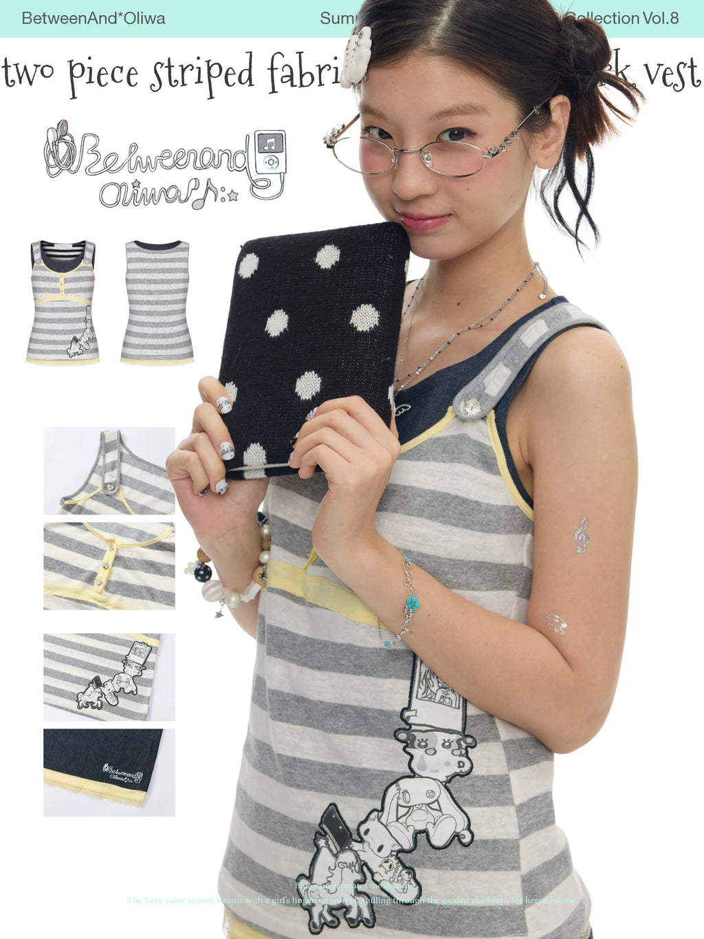 Two piece striped fabric denim patchwork vest top