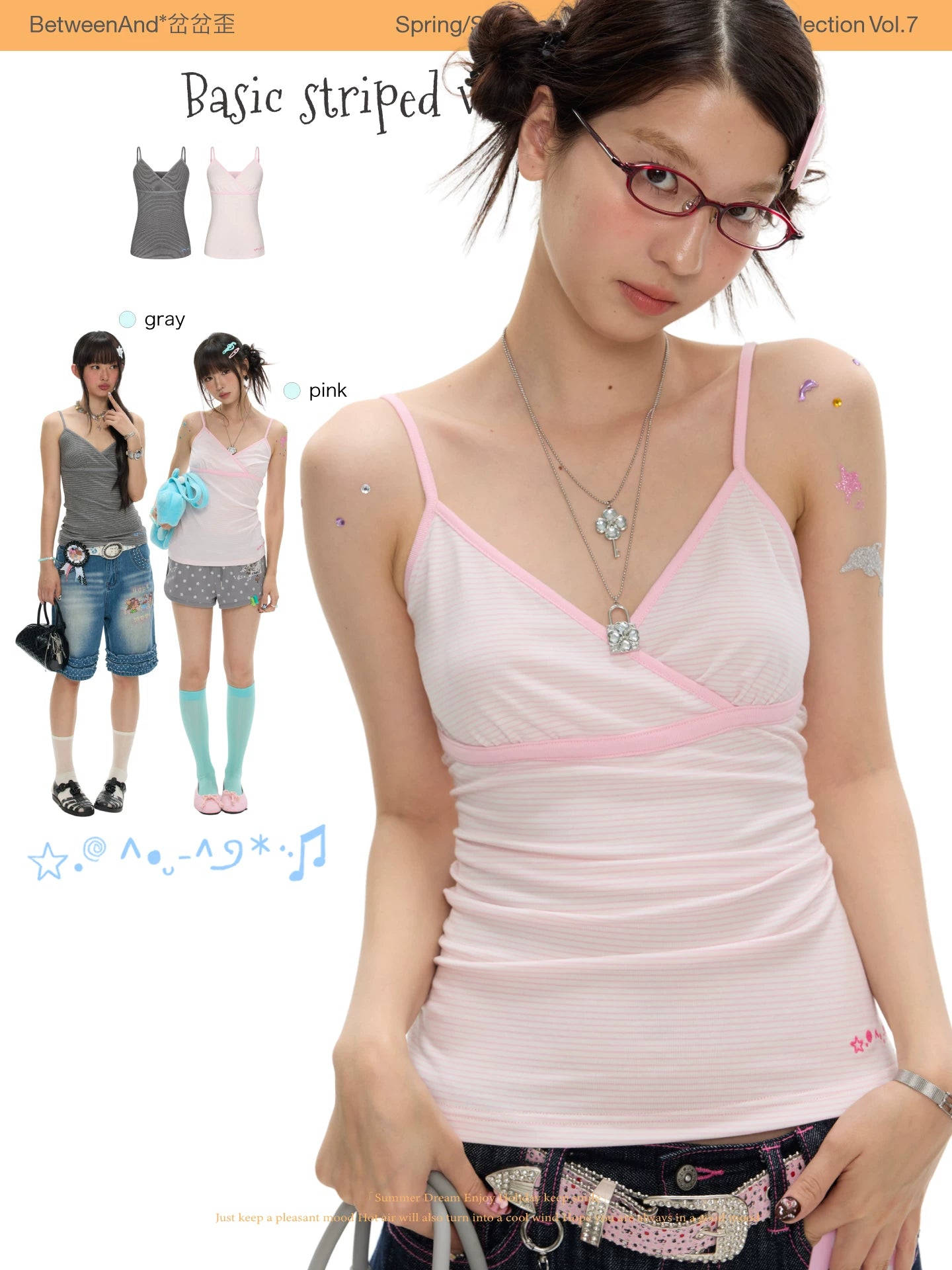 Basic striped vest top with emoji detail