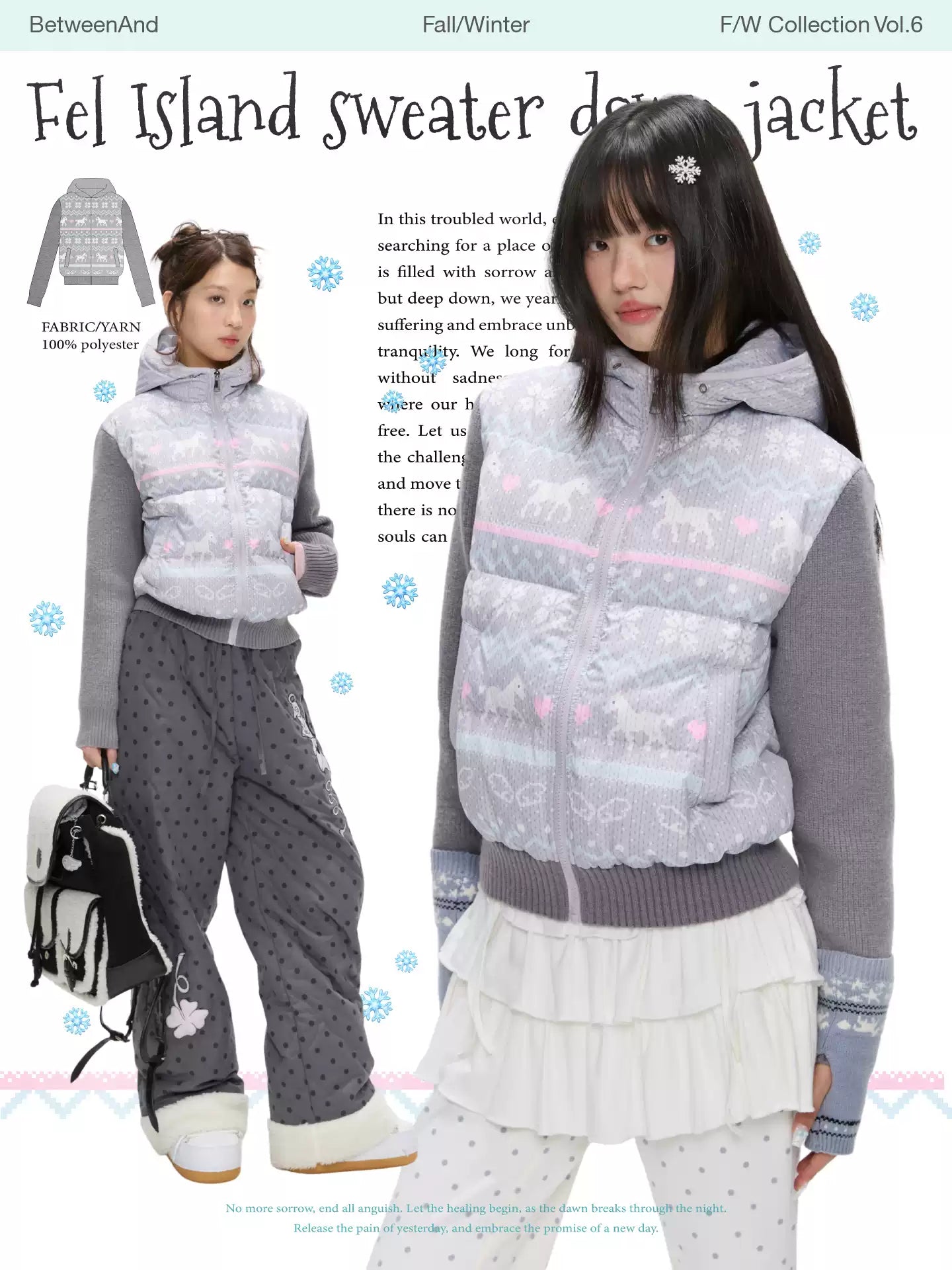 Fair Isle knit-trim down jacket (90% duck down)