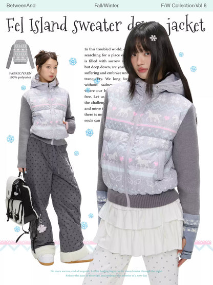 Fair Isle knit-trim down jacket (90% duck down)