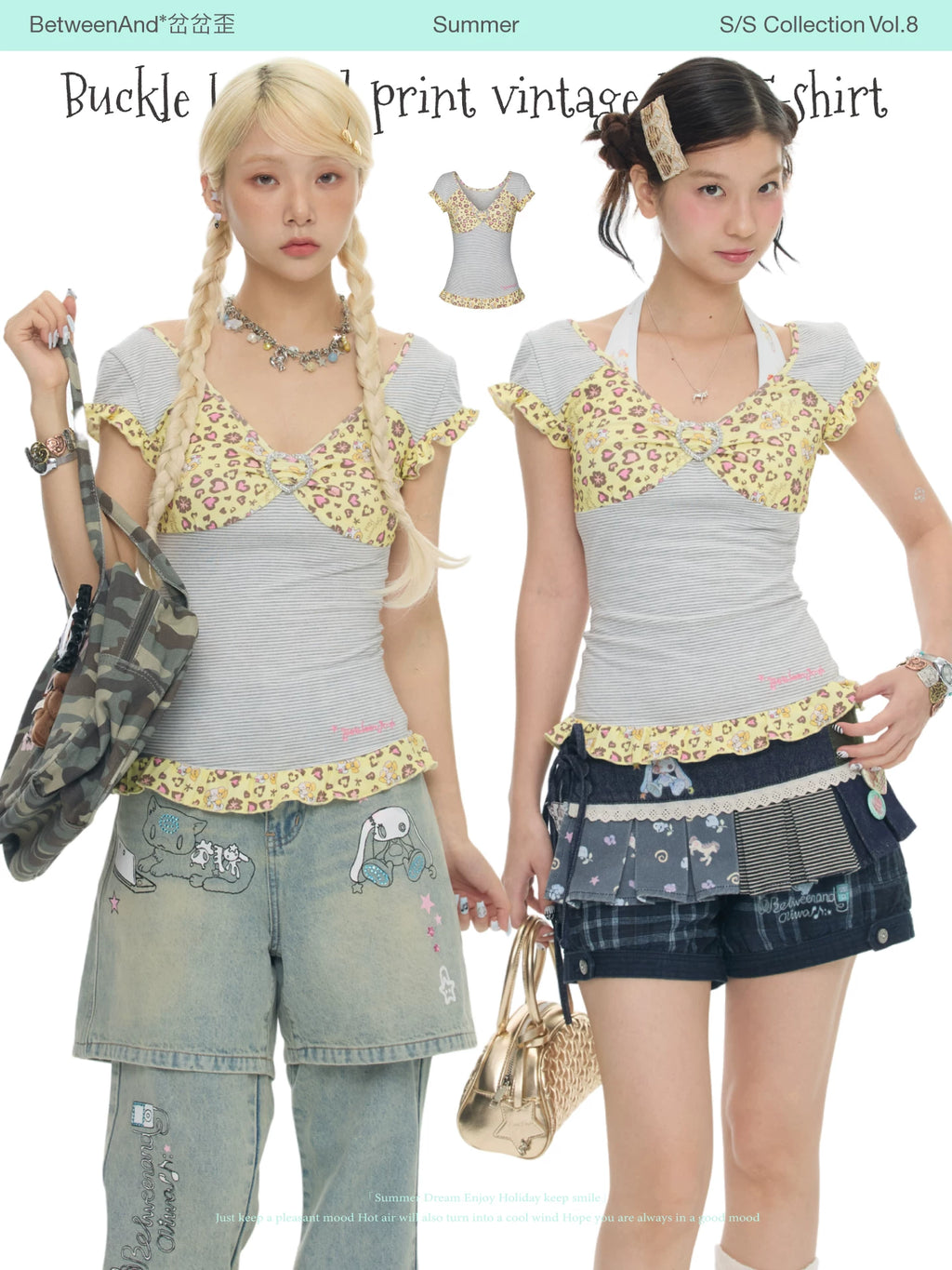 Buckle leopard print vintage lace t-shirt top