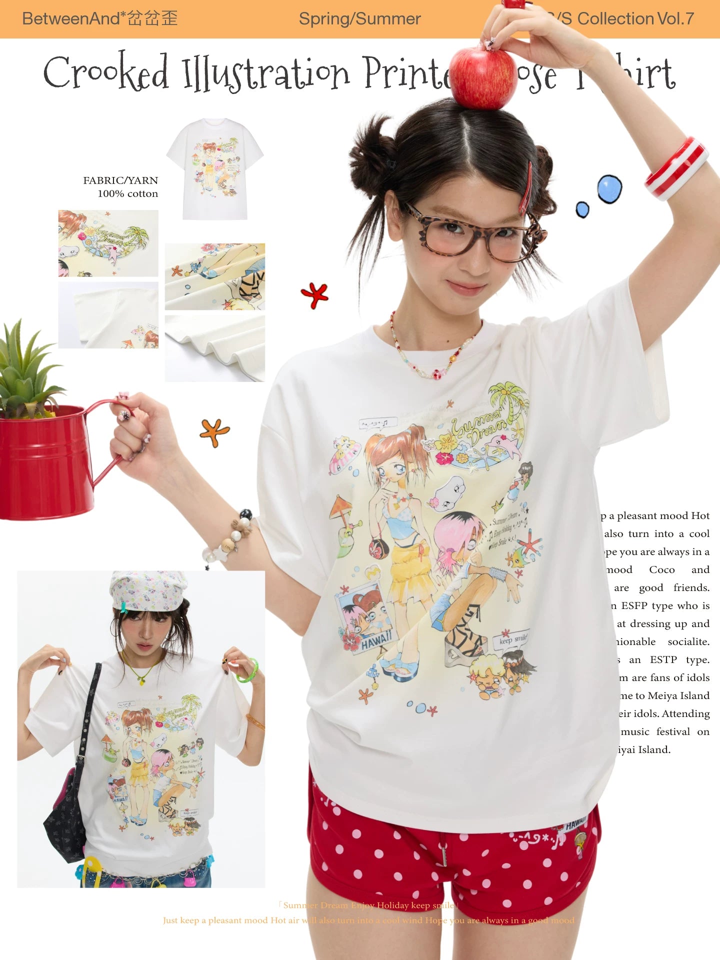*chachawai crooked illustration printed loose t-shirt