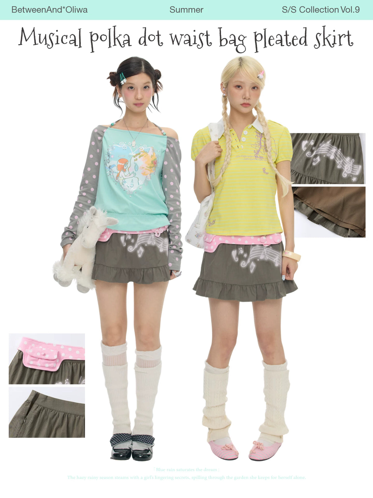 *Oliwa Musical polka dot waist bag pleated skirt