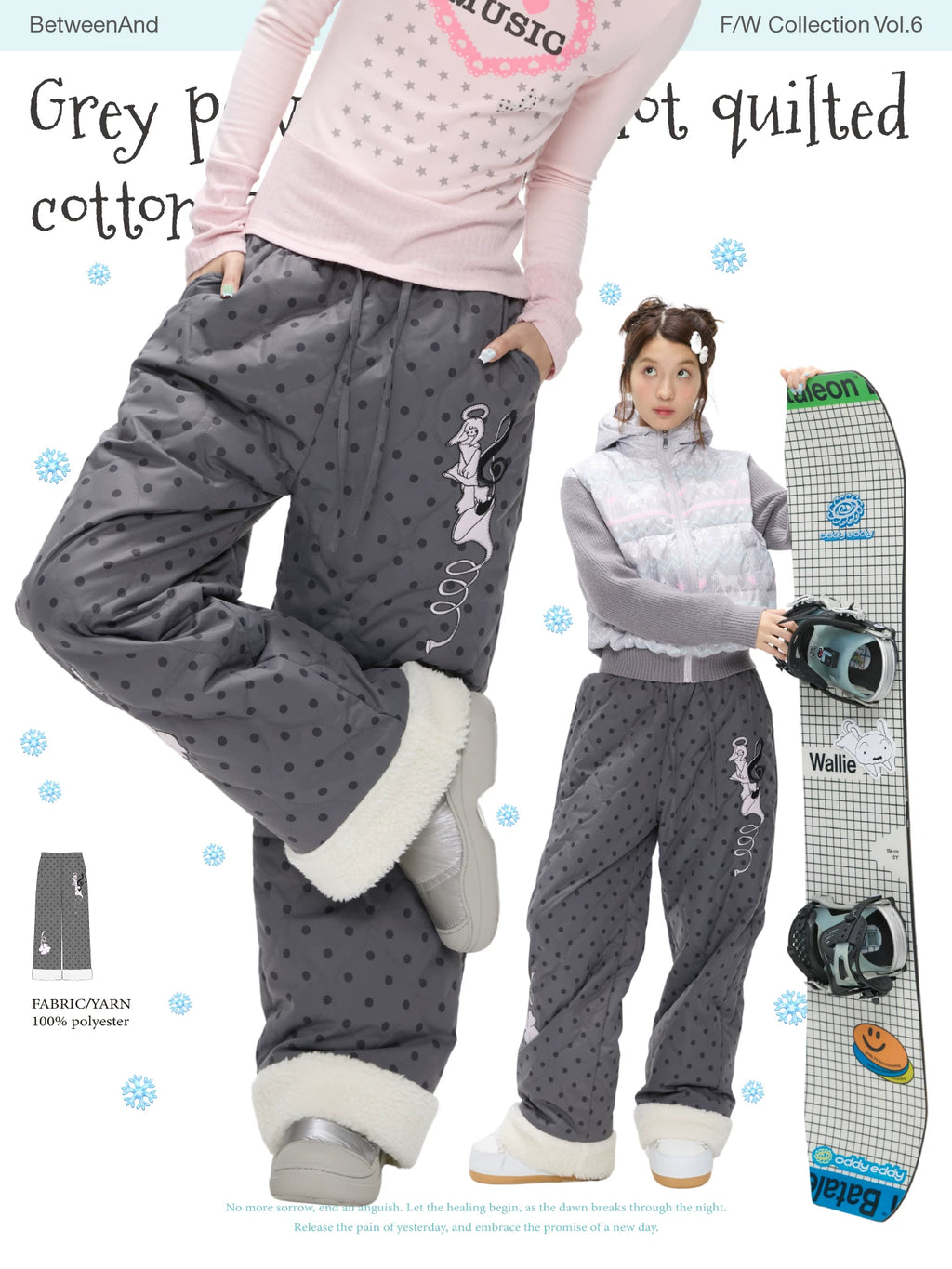 Grey powder polka dot quilted pants with fleece lining