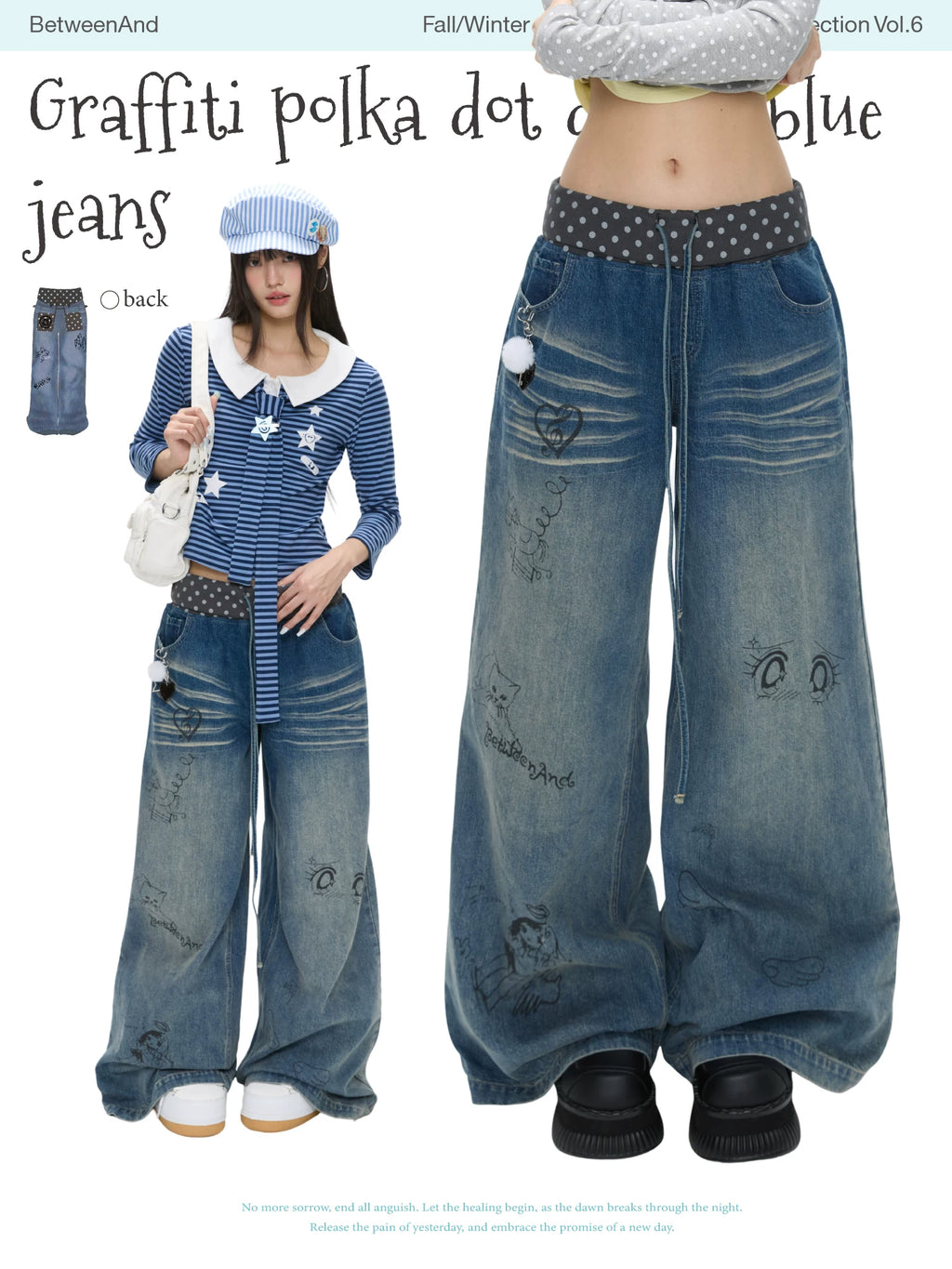 Graffiti polka dot denim blue jeans