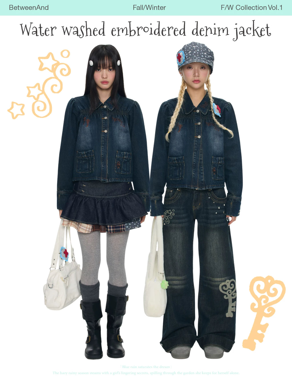 Water washed embroidered denim jacket