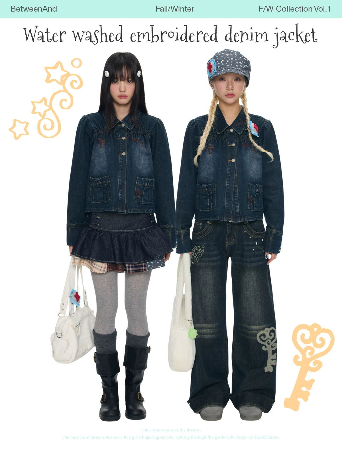 Water washed embroidered denim jacket